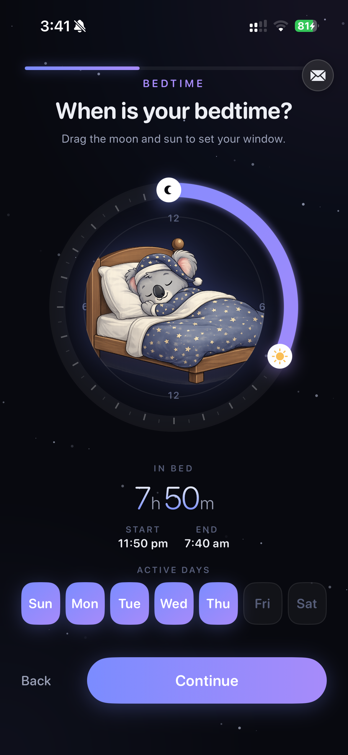 Malko bedtime window picker — set your sleep window with the moon and sun